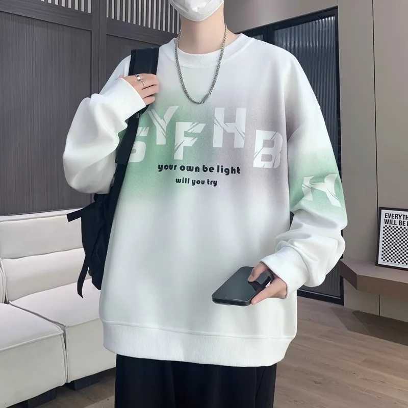 Autumn Mens Loose Sweatshirt M-6XL Korean Trendy Long Sleeve T-shirt Fashion Mens Clothing Black O Neck Harajuku Top New M260312