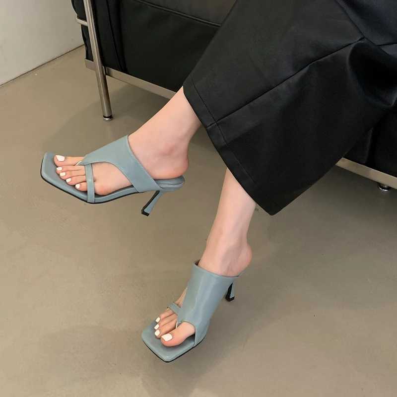 SUOJIALUN Summer New Women Slipper Fashion Slip On Open Toe Slip On Flip Flop Shoes Thin High Heel Outdoor Pumps Sandal K260312
