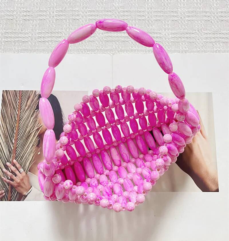 Women's Handbag Luxury Designer Hand Woven Bead Hollow Out Female Tote Travel Holiday Women Evening Beach Bag