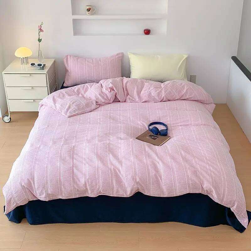 Ins Dopamine Korean Striped Washed Cotton Four-piece Bedding Cream Style Bed Sheet Quilt Cover Three-piece Set H260312