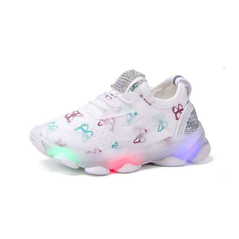 Kid Children's LED Shining 2023 Spring New Boys Sports Girls Elastic Fabric Sequins Casual Shoes Zapatillas H260312