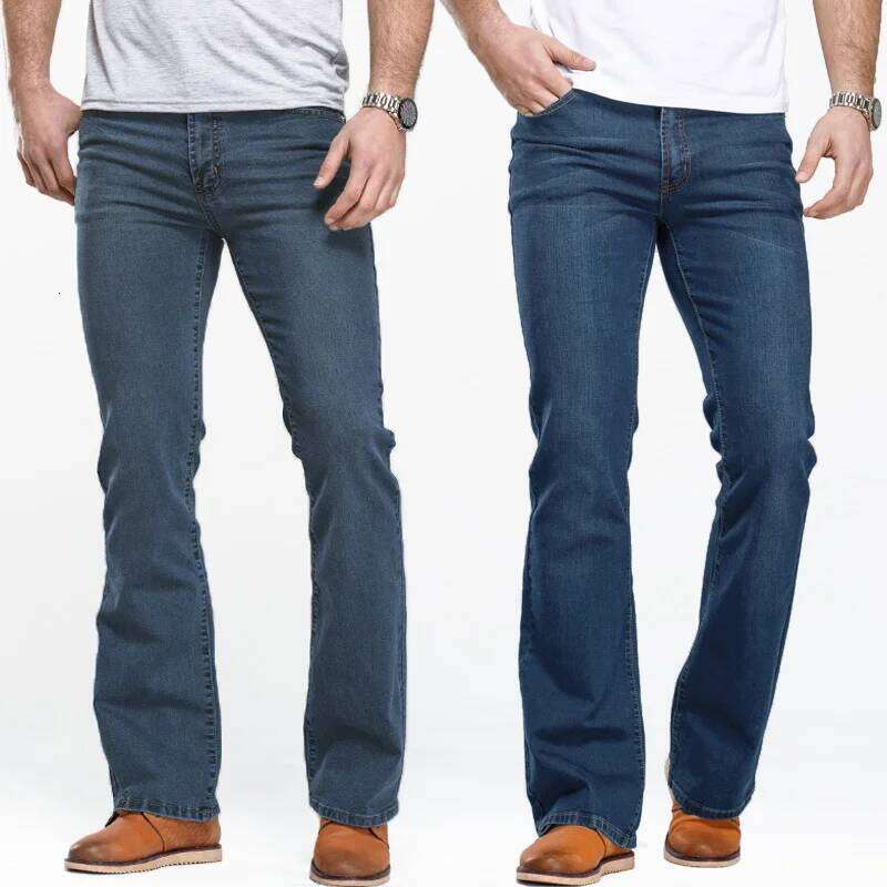 Mens Boot Cut Jeans Slightly Flared Slim Fit Blue Black Trousers Designer Classic Male Stretch Denim Pants 26Y0312