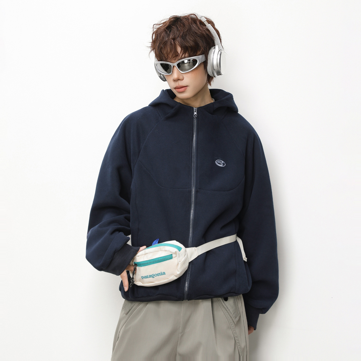400G Heavyweight Cardigan Hooded Sweatshirt Designer Hoodie Men's Structured Split Short Wide Boxy Hoodie Color Block Embroidery Style Jacket