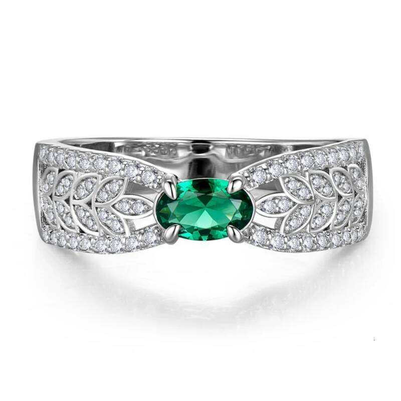 Huitan Fancy Leaf Band Oval Green Cubic Zirconia Wedding Rings for Women 2023 New Exquisite Finger Accessories Fashion Jewelry H260312