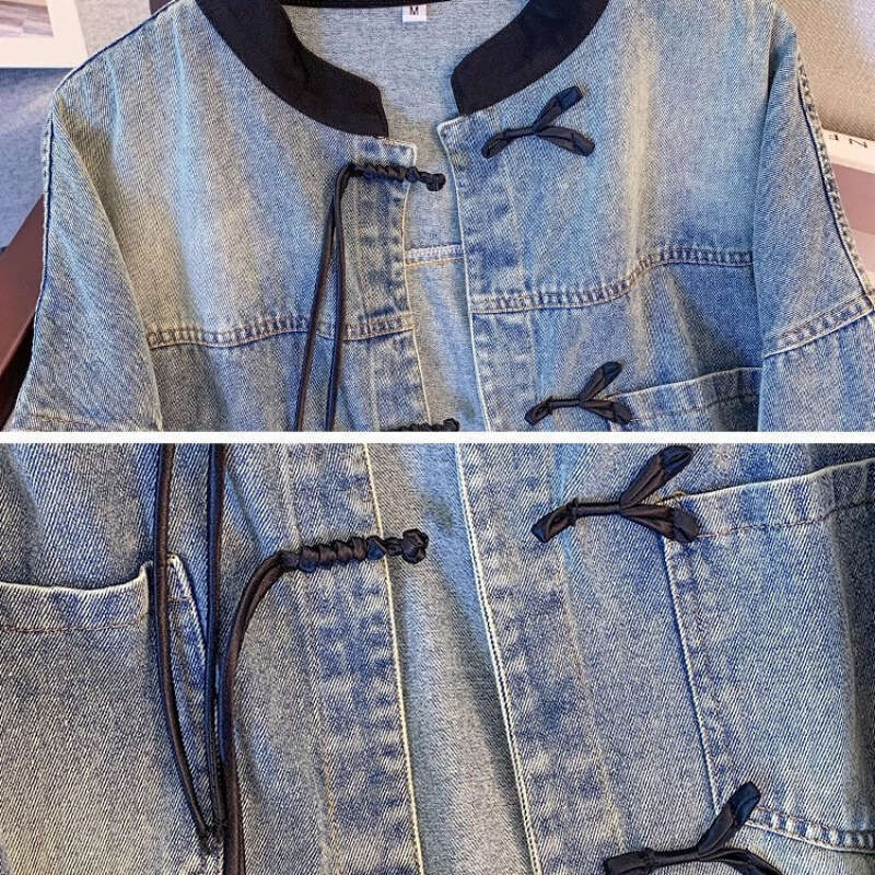 Mardi Hefxessdr New Chinese Style Stand Collar Denim Jackets 2026 Spring Embroidery Coat Women Y2k E-Girl Long Sleeve Loose Tops Mujer coat spring wom