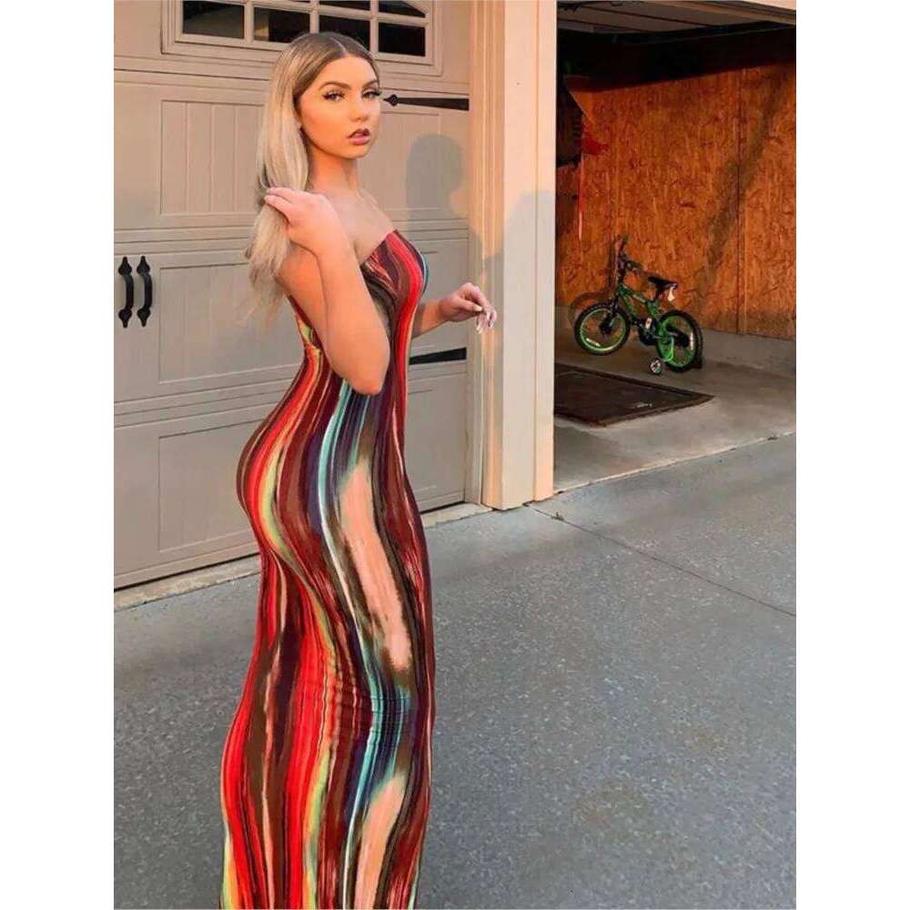 Spring And Summer Dresses For Women Chest Wrap Printed Off Shoulder Bandage Slim Sexy Long Dress 2023 New Fashion party MsChuh C260312