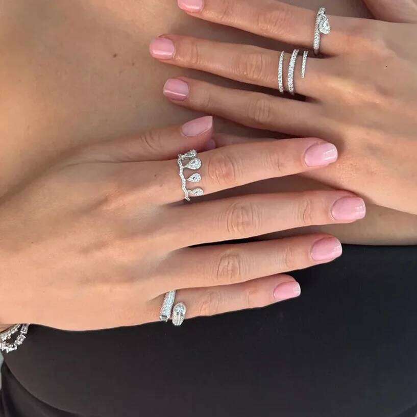 Geometric Rectangle Heart Shaped Micro Paved 5A Sparking Cubic Zirconia CZ Open Adjusted Women Pinky Rings H260312