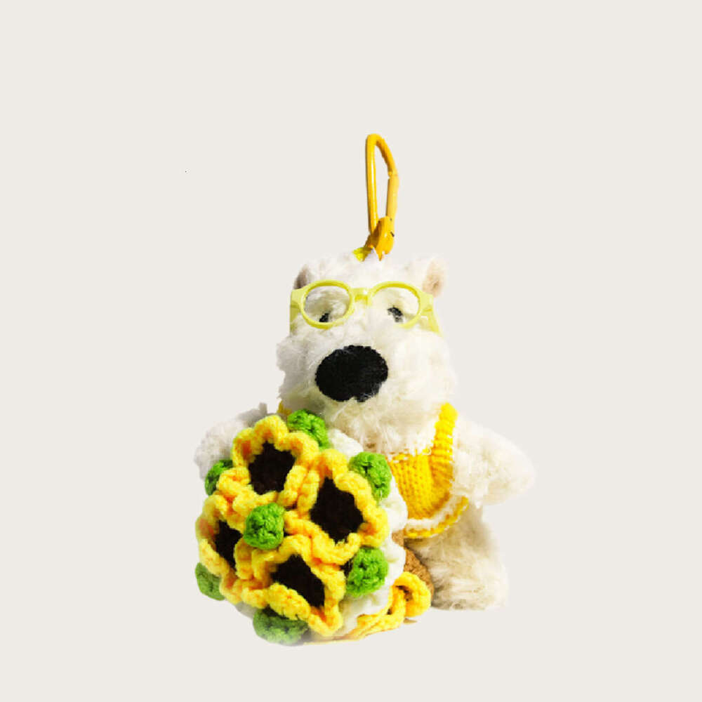 New hand-held bouquet West Highland doll bag pendant plush keychain accessory, gift for best friends and couples