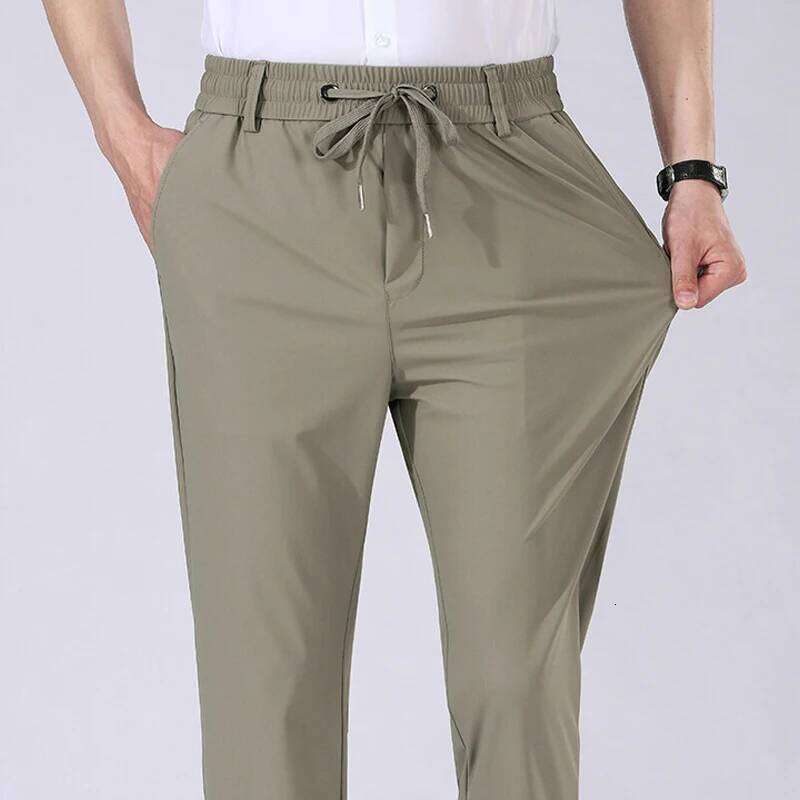 High Quality Mens Stretch Casual Elastic Waist Sweatpants Ice Silky Comfortable Pants Wrinkle Resistant Running Slacks