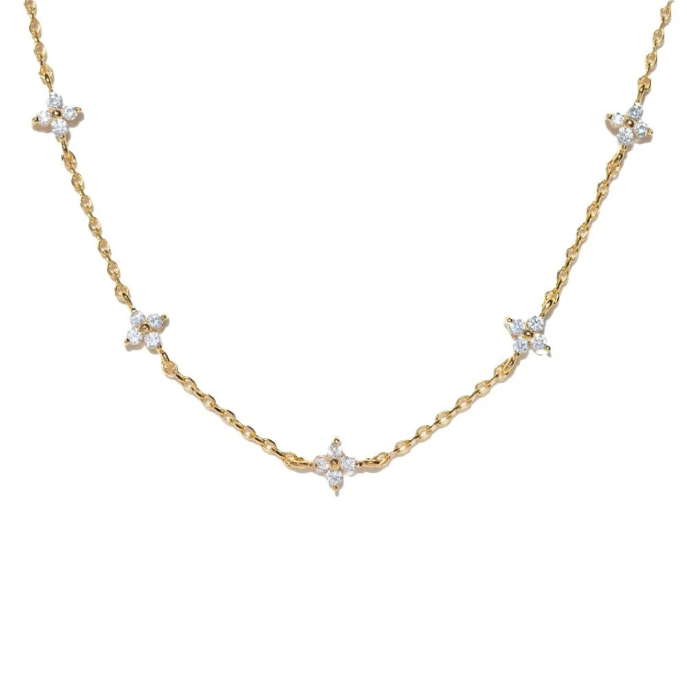 Stainless Steel Zircon Necklaces for Women 18K Gold Plated Four Leaf Grass Collar Chain Necklace Jewelry Gift 260311