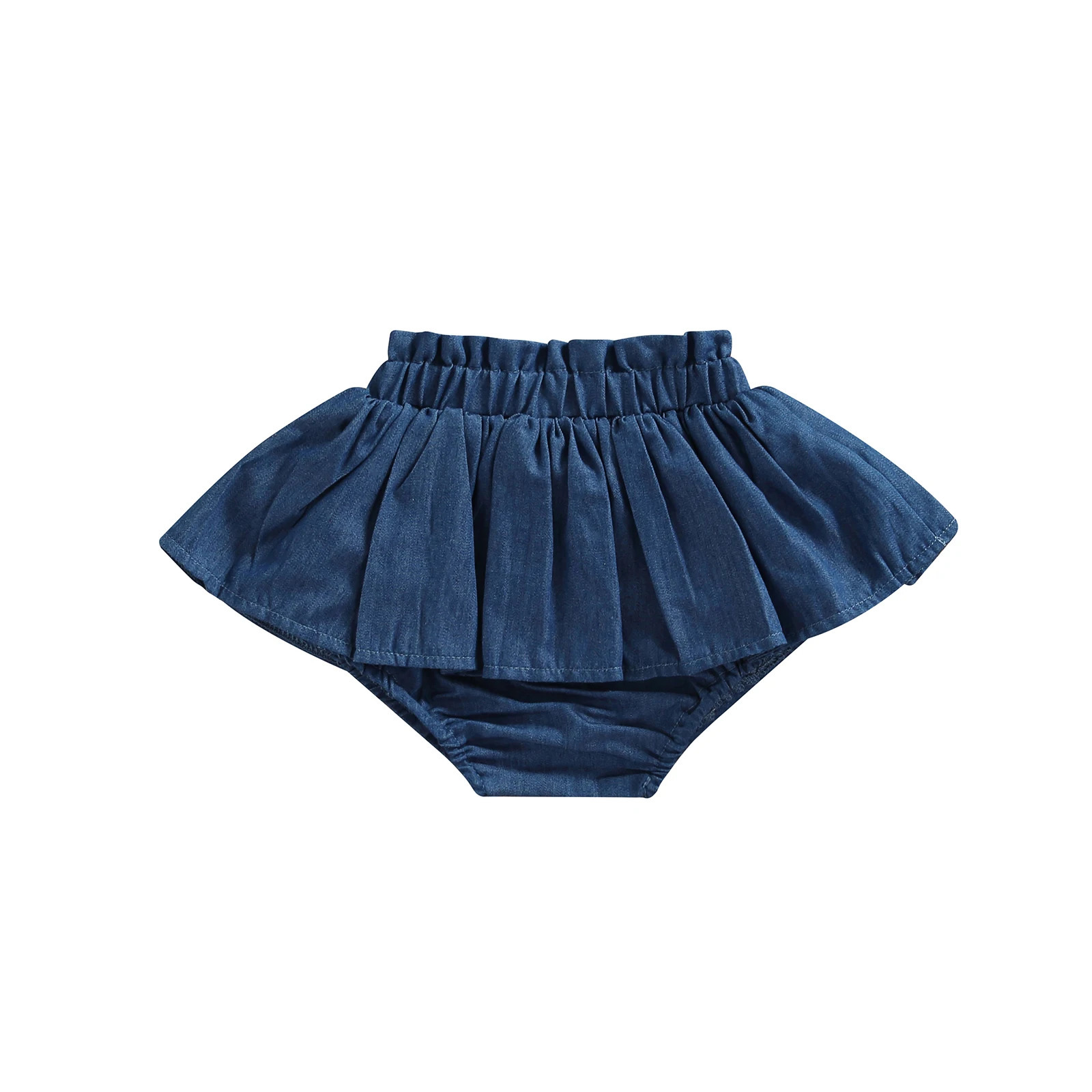 Pudcoco Infant Baby Kids Girls Denim Shorts Elastic Waist Pleated Solid Summer Skorts for Casual Daily 04T 260311