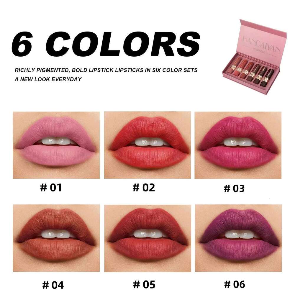 Highly Pigmented Set 6pcs Silky Texture Lipsticks Easy Color Non-drying Matte Lip Stick Long Lasting Lipstick Gift Box W260311