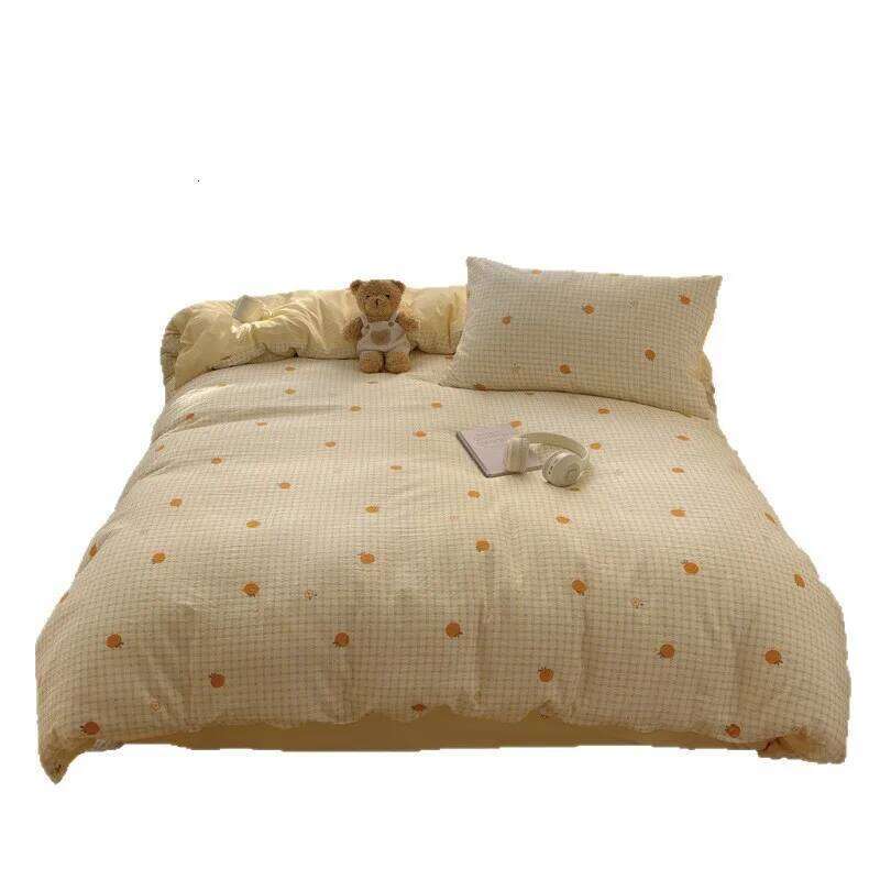 Linen Duvet All-cotton Four-piece Ins Fresh and Cute Girl Pure Cotton Bed Cover Three-piece Set H260312