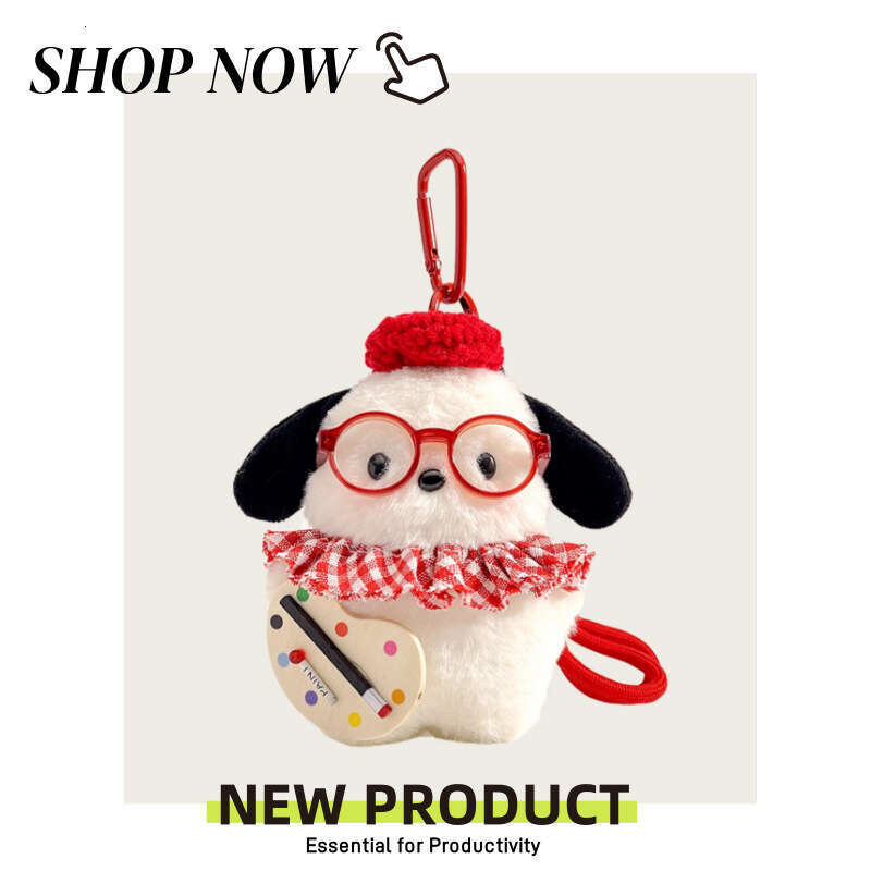 Cute Plush Cartoon Blush Painter Pacha Dog Keychain Creative Doll Girl Bag Pendant