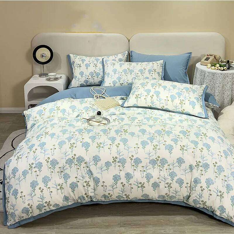 Retro Pastoral Style Double Quilt Cover Bed Sheet Pillowcase Class A Simple Household Four-piece Set Adult Bedding H260312