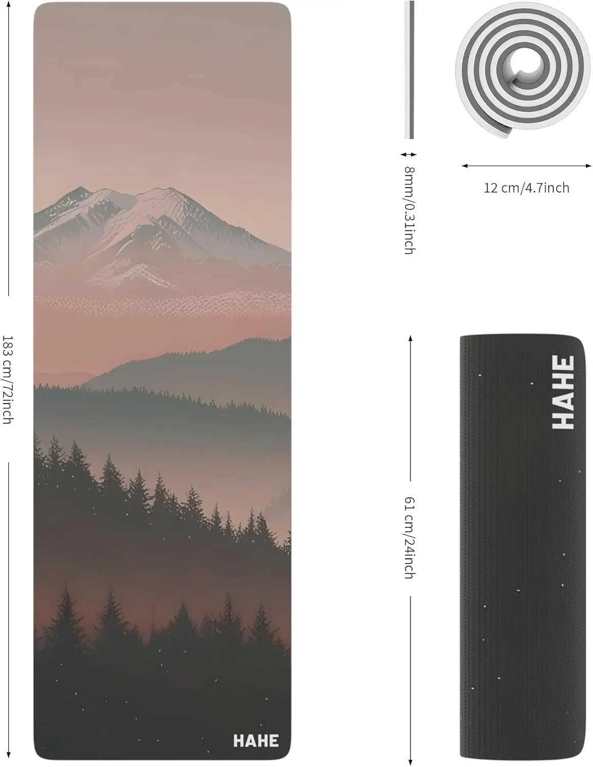 Thick 8mm Eco-Friendly Non-Slip Yoga Mat High Rebound Shock Absorption for Home Workouts Large 72x24 Inches with Strap M260312