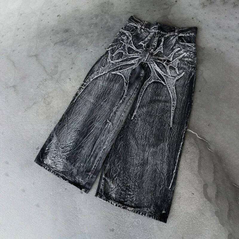 Y2K Baggy Jeans vintage Splicing embroidery Pattern high quality Hip Hop Gothic Streetwear men women Casual wide leg jeans 26Y0312