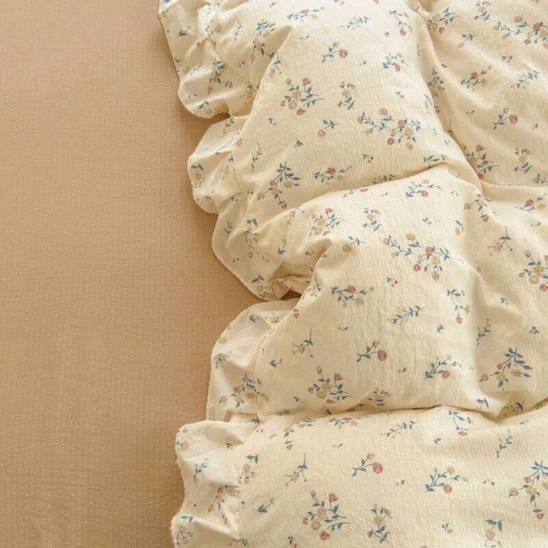 Gentle small floral four piece set aerobic knitted lace double-layer yarn duvet cover washed cotton bed sheet H260312