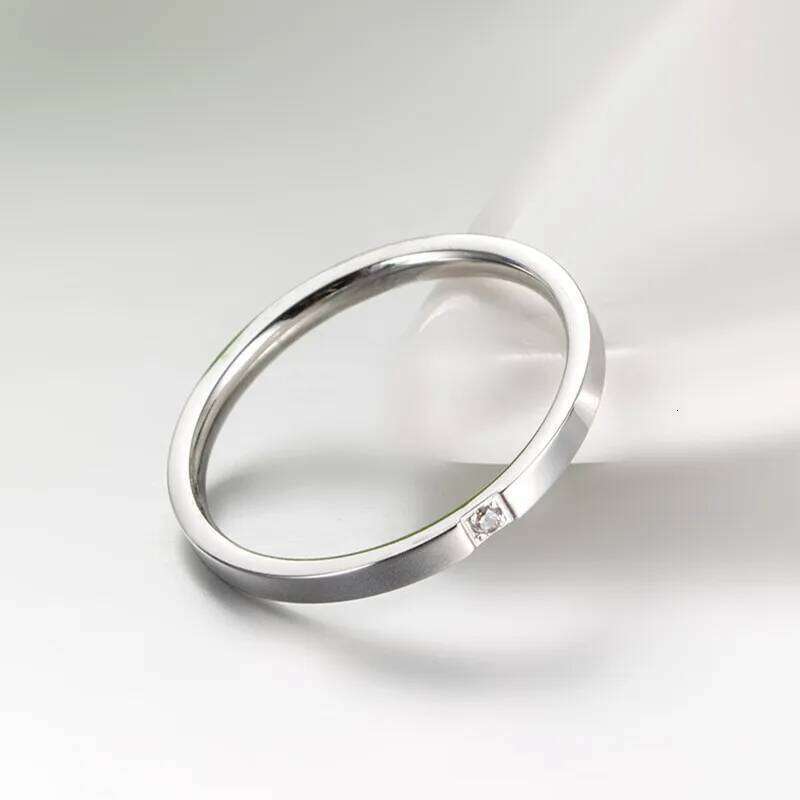 2mm Thin Stackable Ring Stainless Steel Single CZ Wedding Band for Women Girl Size 3-10 H260312