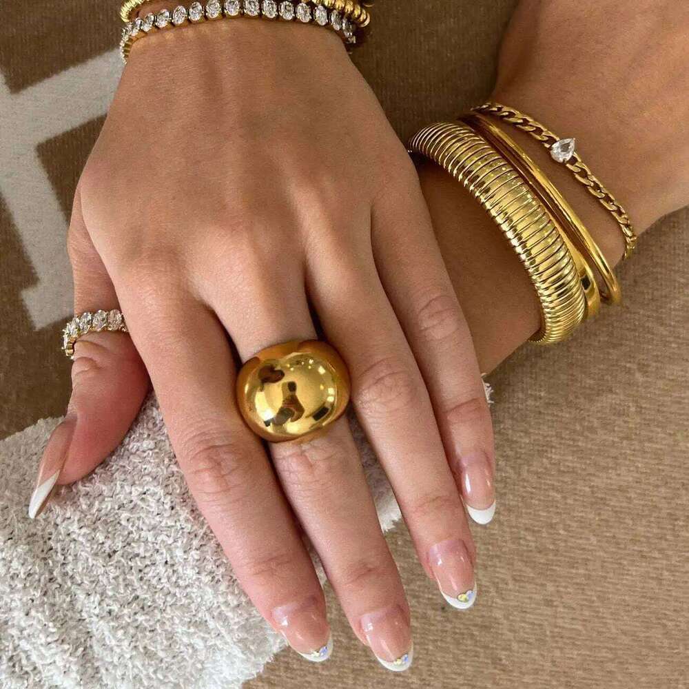 Stainless Steel Minimalism Smooth Ball Rings Gold Color Chunky Dome Ring For Women Men Non-fading Statement Jewelry Party Gifts H260312