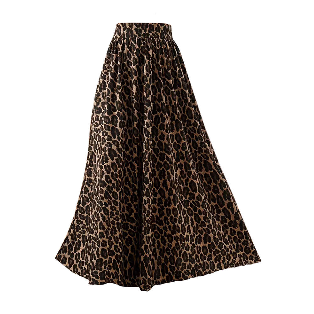 2026 European and American cross-border new leopard print fashion casual high-waisted plus-size women's skirt