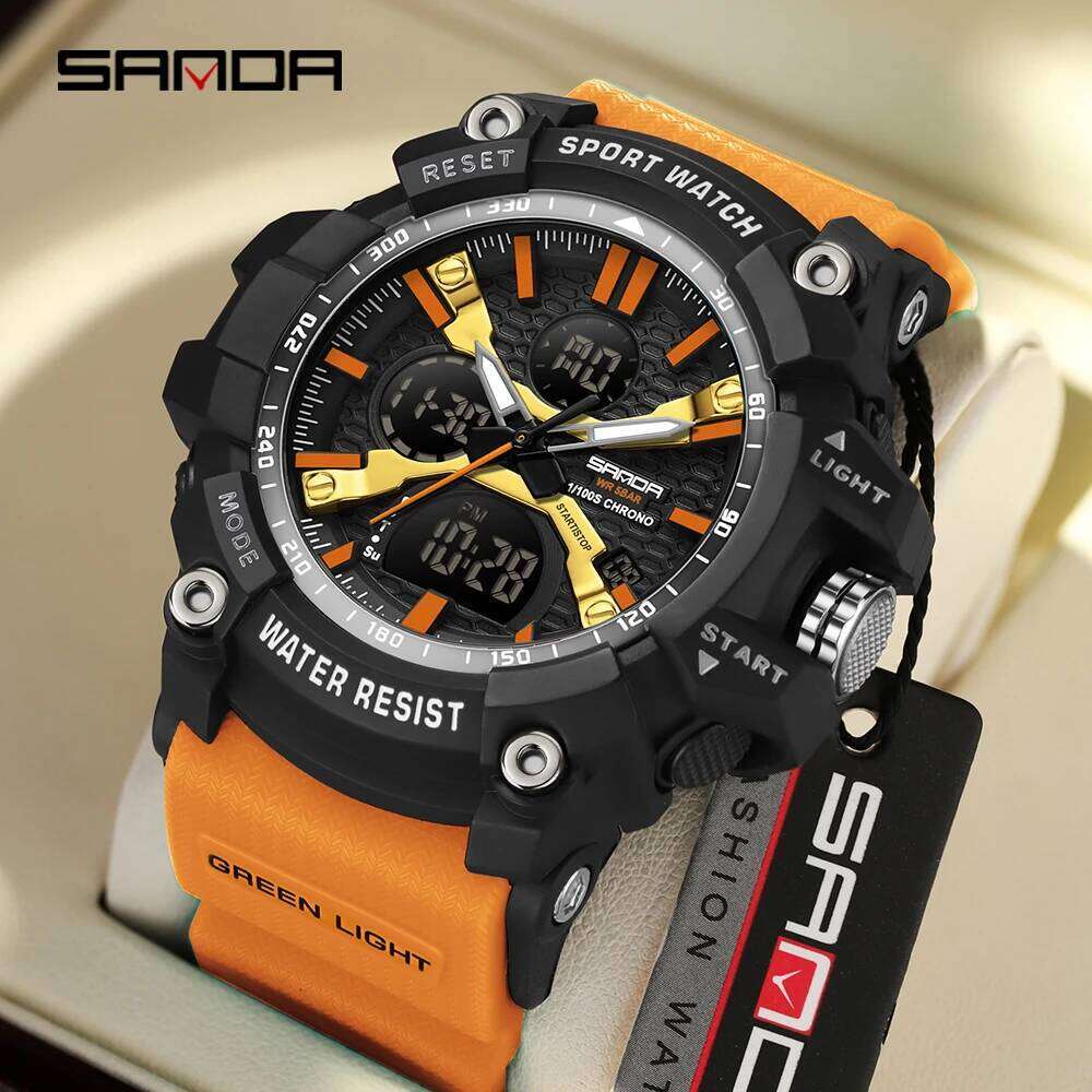 SANDA New 3366 Fashionable With Dual Displays Waterproof Sports Calendar LED Student Electronic Watch