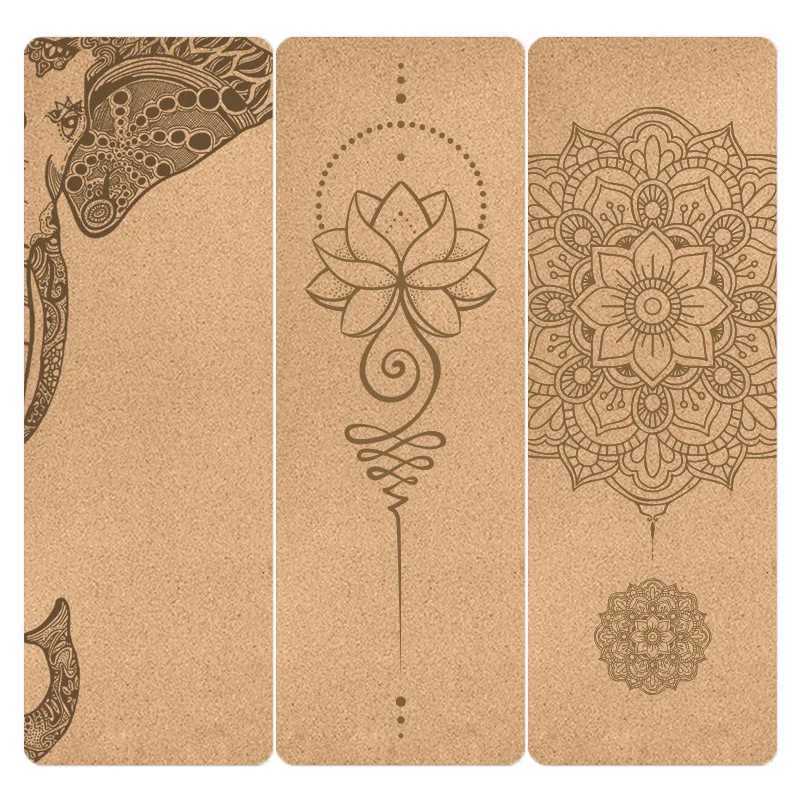 Natural Cork TPE Printed Yoga Mat Non-slip Esterilla Yoga Sweat-absorbing Home Fitness Pad Gymnastics Pilates Mats With Bag 4mm M260312