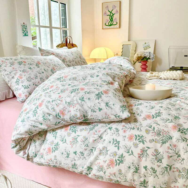 Pastoral Style Bed Sheet Pillowcase Quilt Printed Bedding Four-piece Set Soft Pure Cotton Aldult Kid Bedroom Duvet Cover H260312