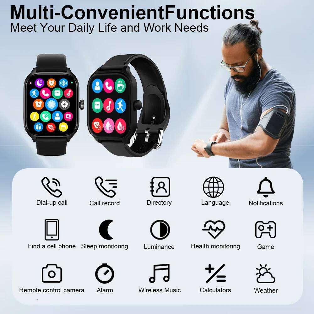 LAXASFIT New Smart 2.01-inch HD Full Touchscreen Sports Fitness Watch Bluetooth Call Smartwatch Men Women Holiday Gift