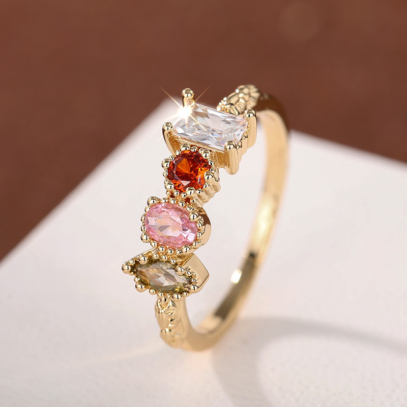 Ring Geometric Light Luxury Style Ring Simple Colorful Zircon Ring Fashion Elegant Jewelry Ring