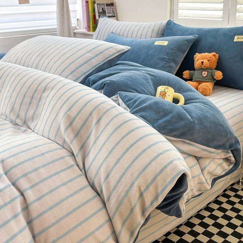 2025 new winter milk four-piece set thickened coral fleece bed sheet quilt cover three-piece bedding H260312