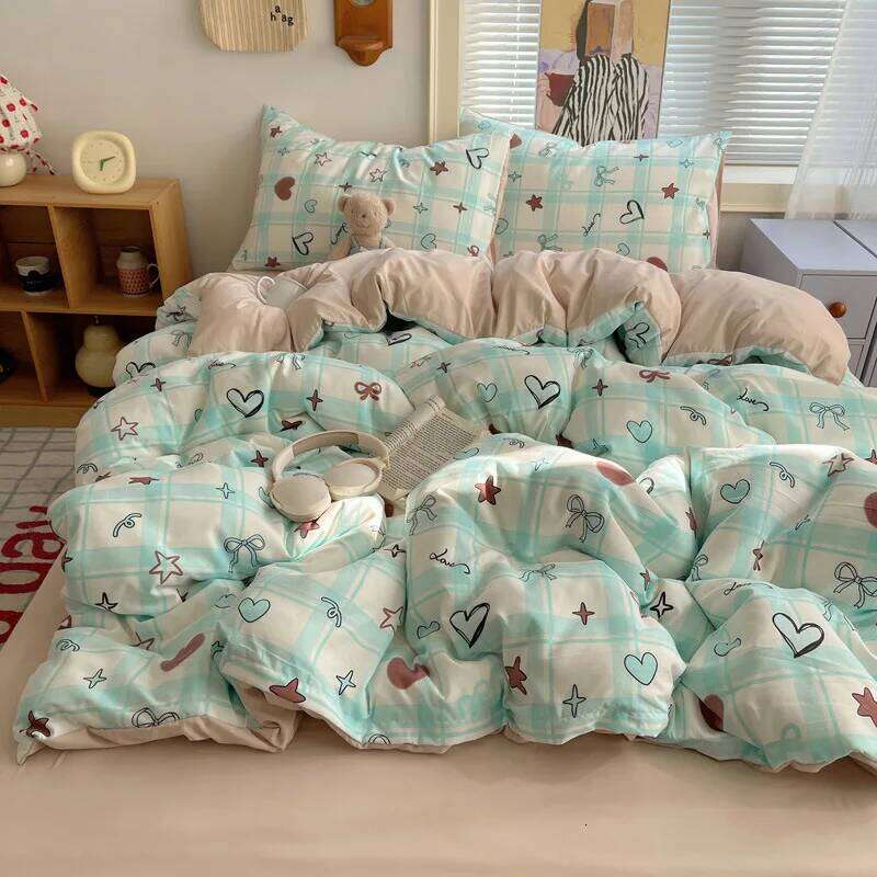 2025 new winter class A imitation cotton four-piece set ancient washing small fresh printing bedding kit H260312