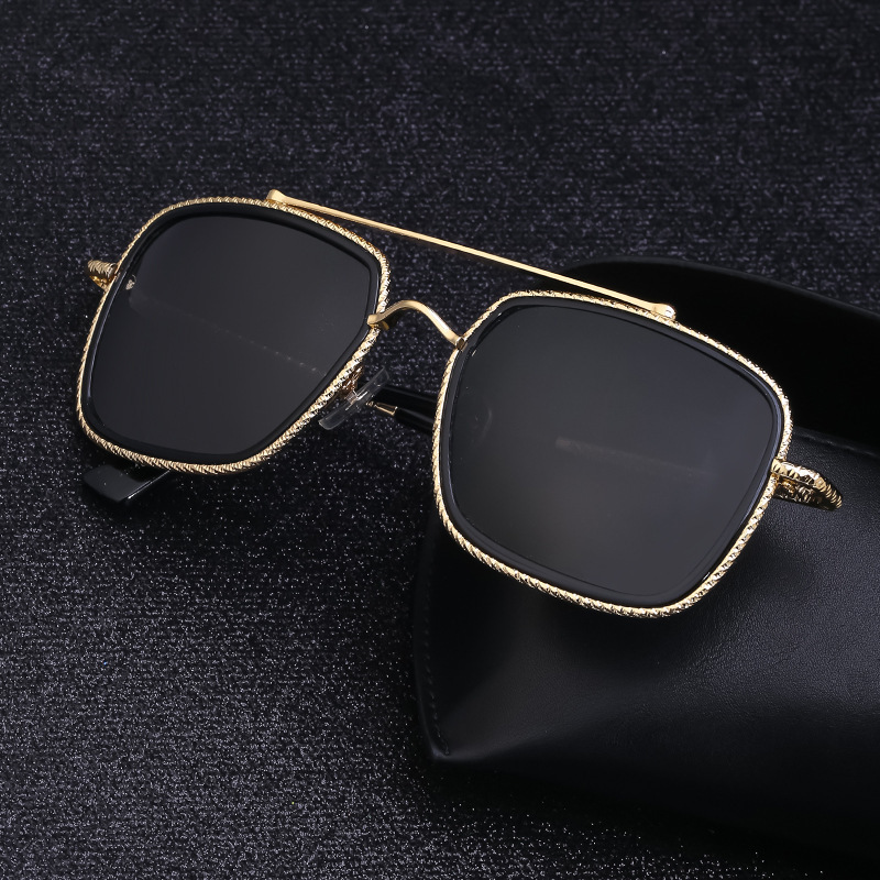 Polarized Women Driving Anti-Glare Retro Double Bridge Slingshot Square Frame for Men Trendy Sunglasses