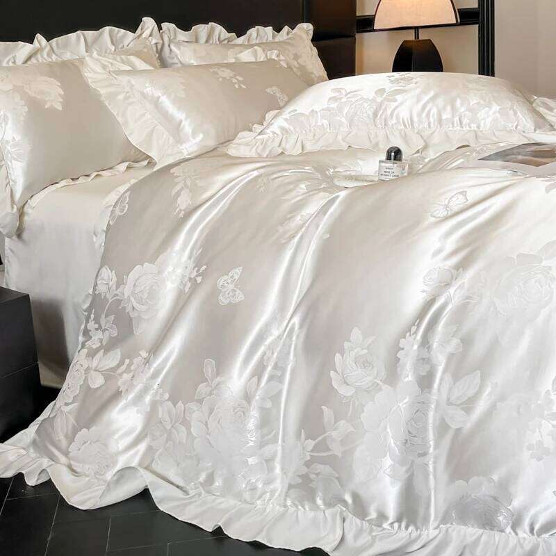 Satin Jacquard 4PCS Bedding Set Silky Soft to Touch Duvet cover Bedsheet Pillowcases Quality Wrinkle Resistant H260312