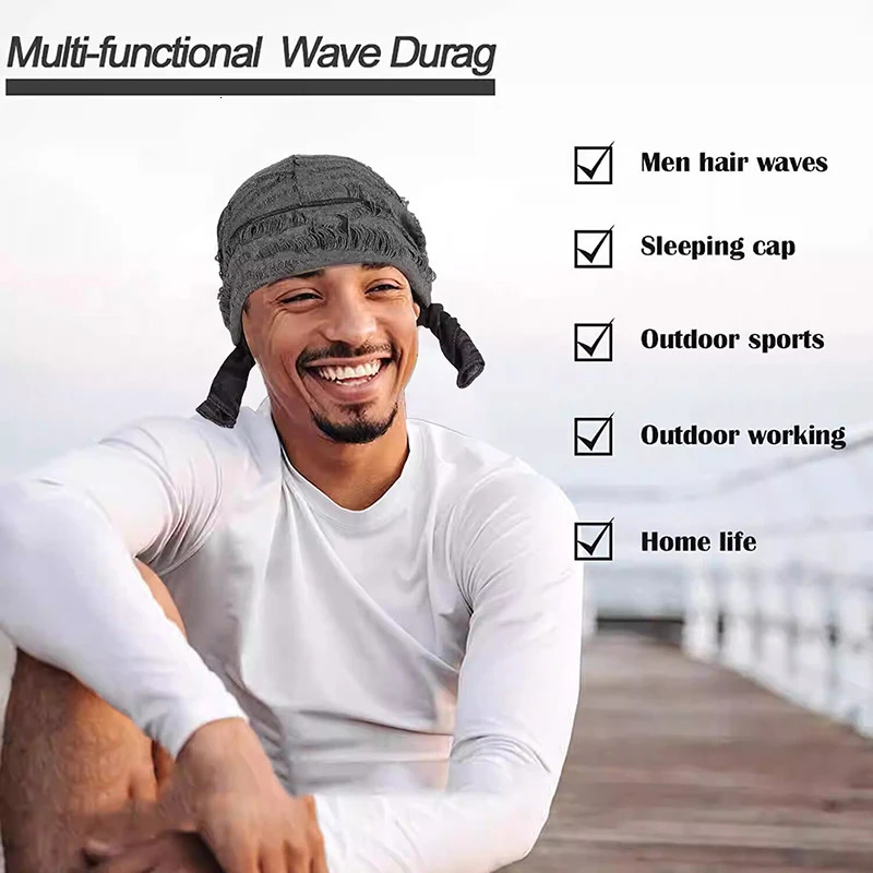 Vintage hole Cotton Durag Headband Unisex Hip Hop Bandana Long Tail Pirate Cap for Men Trendy Head Wraps Cycling Head Scarf 260304
