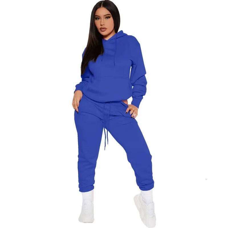 Winter Tracksuit Women Two Piece - Oversized Hoodie Sweatpants Solid Color Sportswear Suit |Casual Sweatshirt Trouser Set C260312