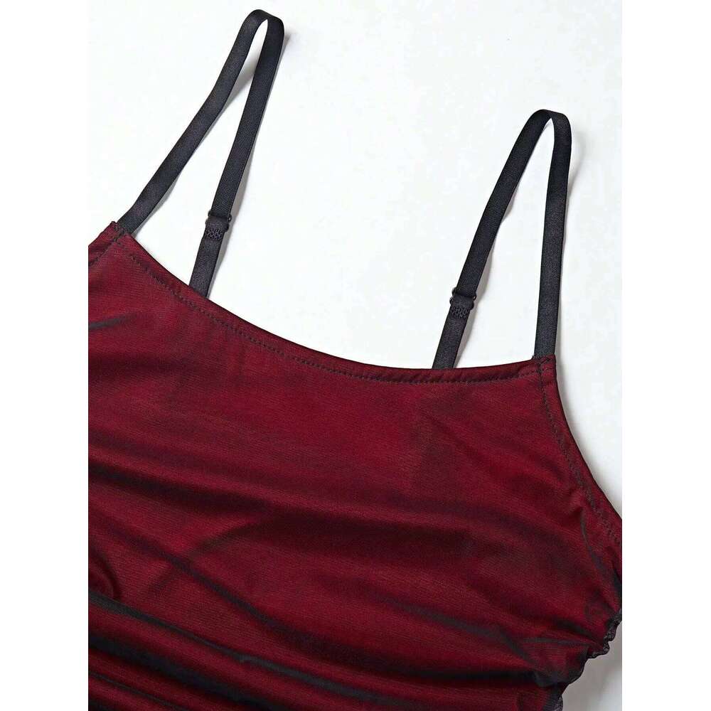 Elegant Camisole Red off Shoulder Sleeveless Pleated Skirt for Women's Slim fit Long Dress summer beach vacation party dress C260312