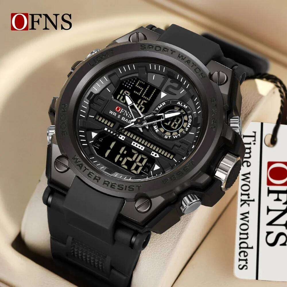 OFNS Top Brand 6024 Casual Waterproof Dual Screen Digital Men's Sports LED Date Clock Silicone Watch Band