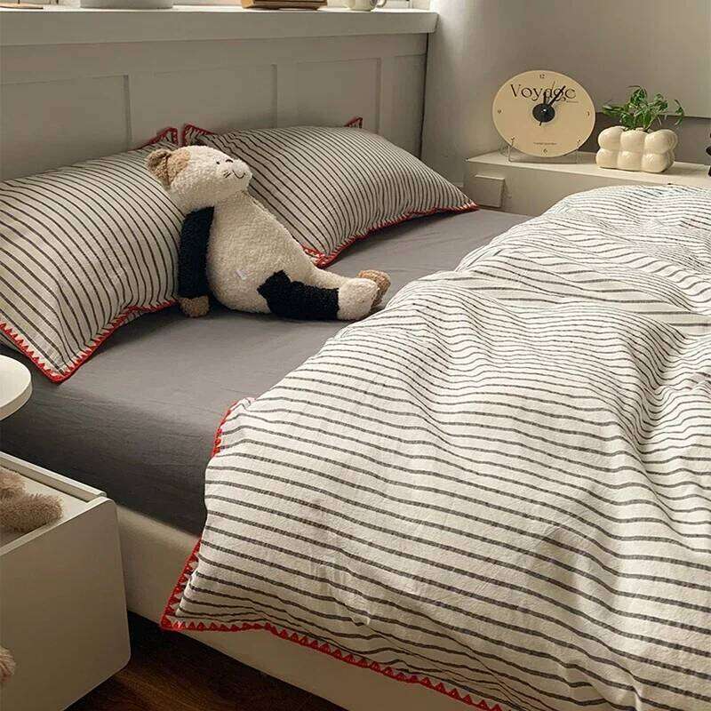 New Shell Edge Pure Cotton Bedding Set Simple Striped Printed Skin Friendly Comforter Cover Sets Washable Non Fading Bed Linens H260312