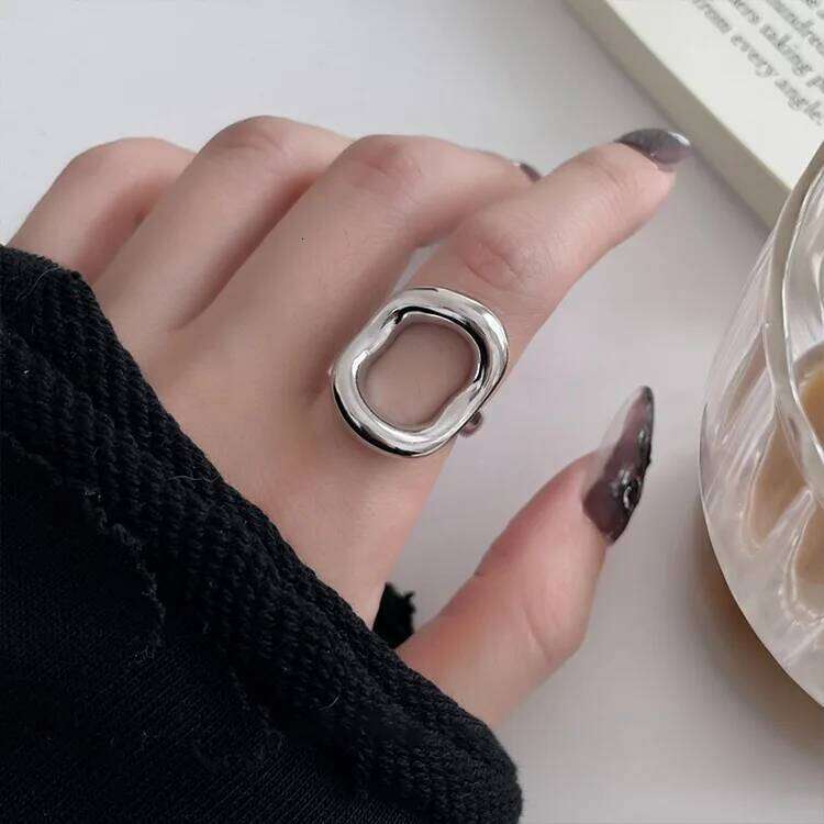 925 Sterling Silver Rings For Women Simple Vintage Handmade Adjustable Finger Hollow Ring Fashion Band Female Bijoux Gift H260312