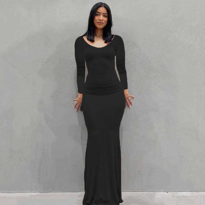 2024 Summer Dresses For Women Sexy Spaghetti Strap Black Long Dress Y2k Sleeveless Solid Skinny Bodycon Trumpet Maxi Vestidos C260312