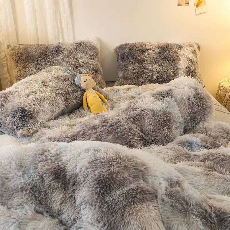 Super Shaggy Soft Coral Fleece Princess Girls Bedding Set Warm Mink Velvet Quilt Comforter Cover, Blanket, , 4/5Pcs H260312