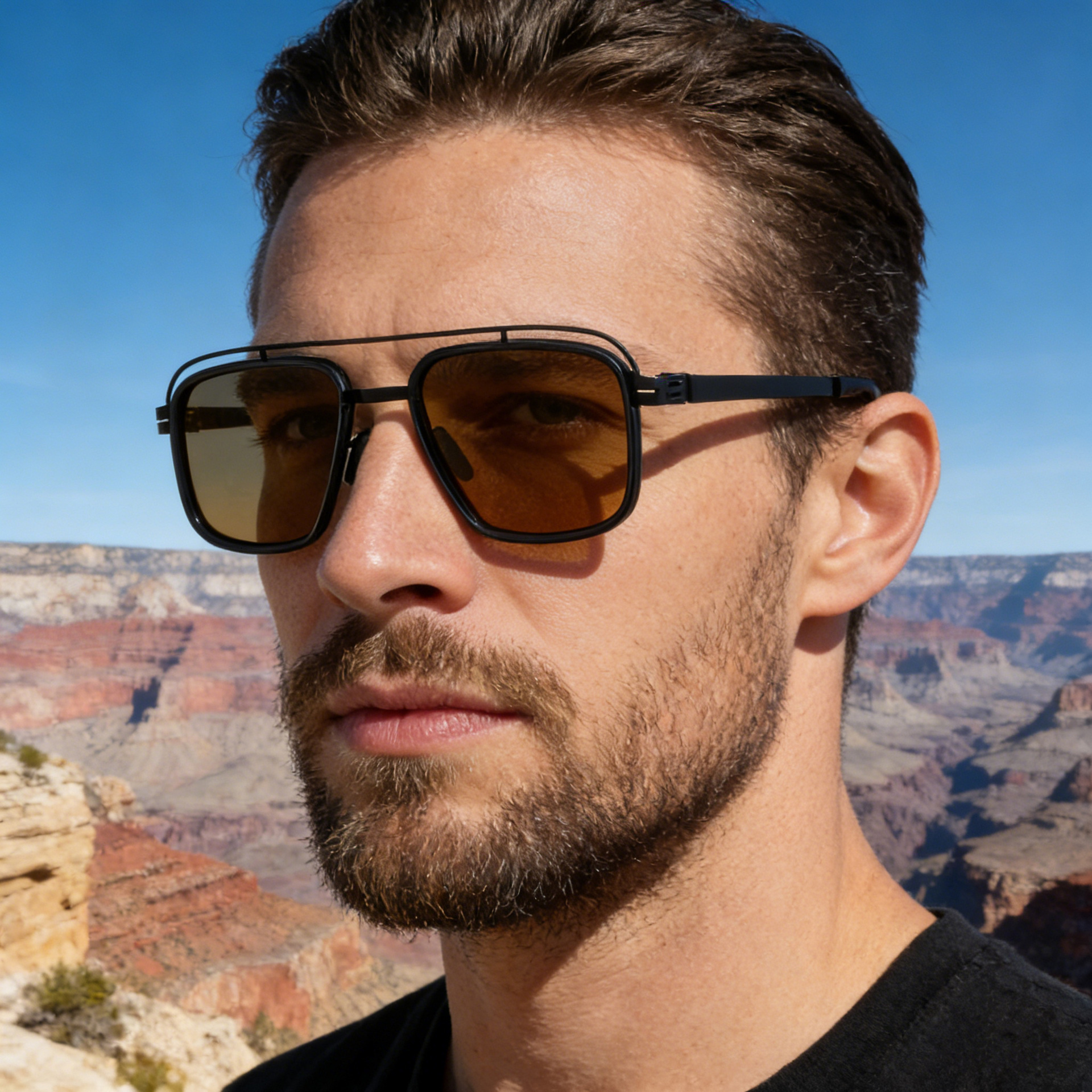 Polarized men's sunglasses 2026 new model, square frame, double bridge, sun protection, high-end style,