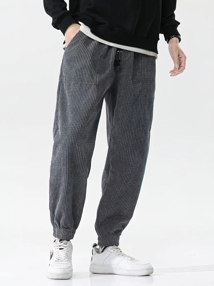 Autumn Winter Warm Motorcycle Jogger Corduroy Pants Men Tech Fleece Sweatpants Casual Harem Pants Male Sport Thermal Trousers 260311