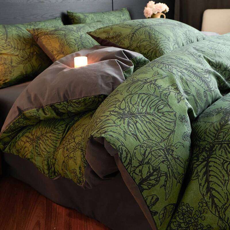 Linen Sheets French-style Retro Pure Cotton Brushed Four-piece Set Bedding Bed Sheet Green Duvet Cover H260312