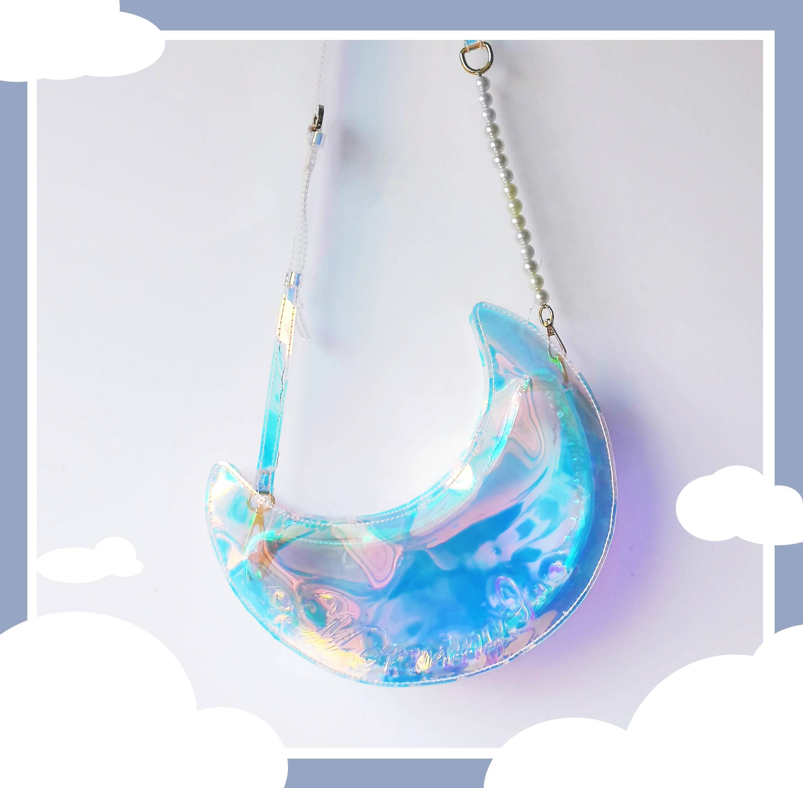 Kawaii Laser Moon Star Purses and Handbags for Girls Lolita Shoulder Cloud Shape Crossbody Clear Cosplay Bag New