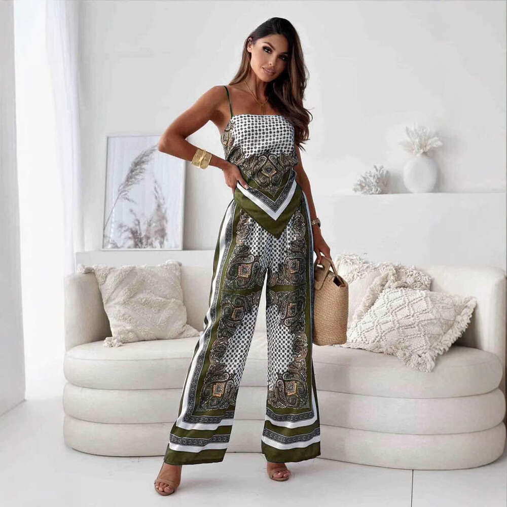 Trade European And American Women S Clothing Fashion Printed Sexy Strapless Tube Top Positioning Flower Long Pants Set