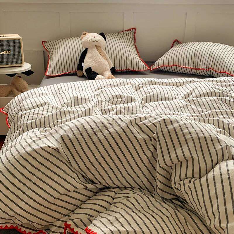 100% Cotton Stripe Bedding Duvet Set with Pillowcase housse de couette Quilt Cover set King Size H260312