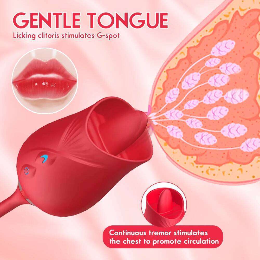 Rose-Licking Thrusting Dildo Vibrator for Women Nipple Clit Stimulator Vibrating Egg Tongue Lick Clitoris Sucker Sex Toy Z260311