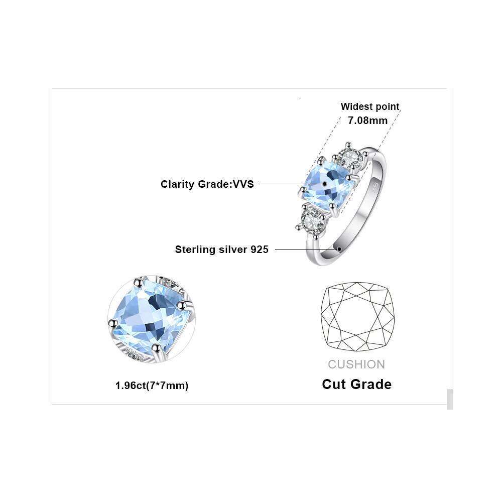 JewelryPalace 1.9ct Square Natural Sky Blue Topaz 925 Sterling Silver 3 Stone Ring for Women Gemstone Jewelry Wedding Gifts H260312